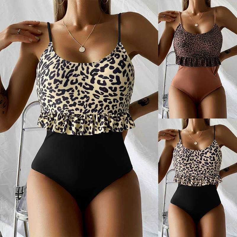 Women’s Ruffle Hem One Piece Swimsuit With Adjustable Straps