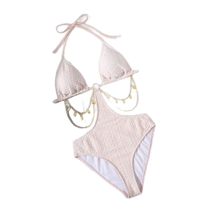 Women's Halter Triangle Cutout Monokini with Chain Detail view 5