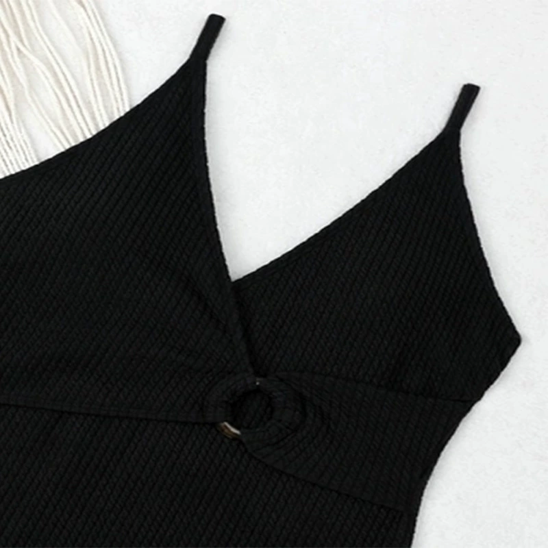 Women's V-Neck Wrap One-Piece Swimsuit with Ring Detail view 4
