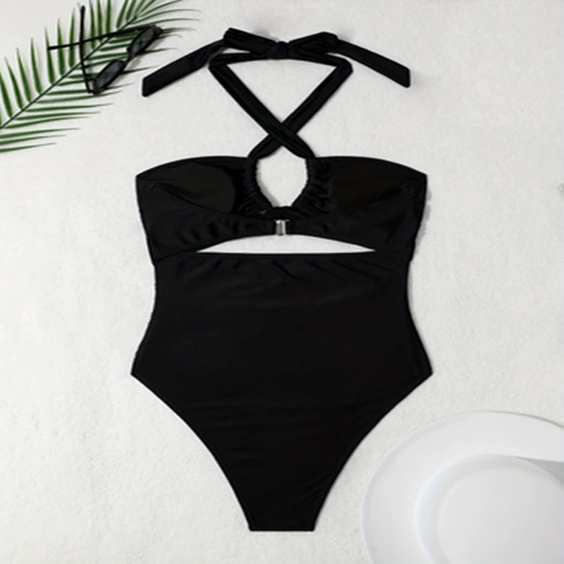Women's Tie Neck Cross Strap Cutout One-Piece Swimsuit view 3
