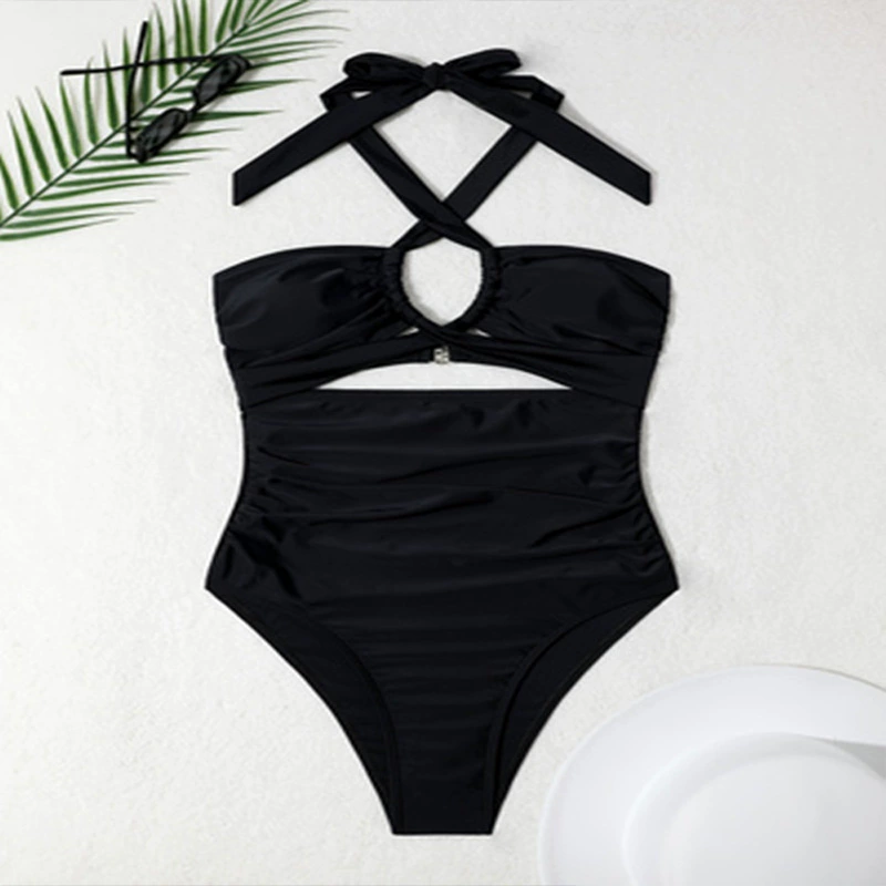 Women's Tie Neck Cross Strap Cutout One-Piece Swimsuit view 6