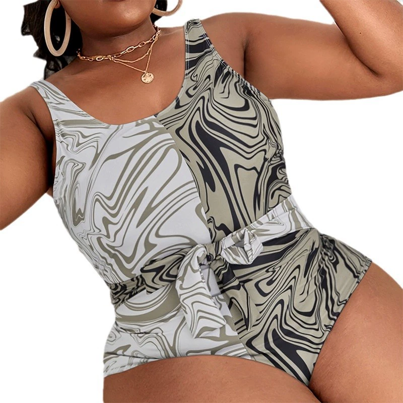 Plus Size Tie Waist Scoop Neck One Piece Swimsuit view 5