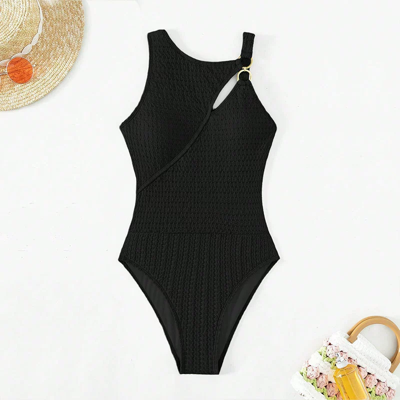 Women's Asymmetric Keyhole Ring Strap One-Piece Swimsuit view 4