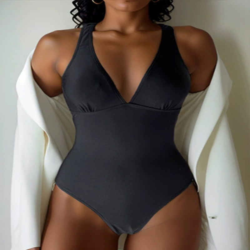 Women’s Deep V-Neck Open Back One-Piece Swimsuit