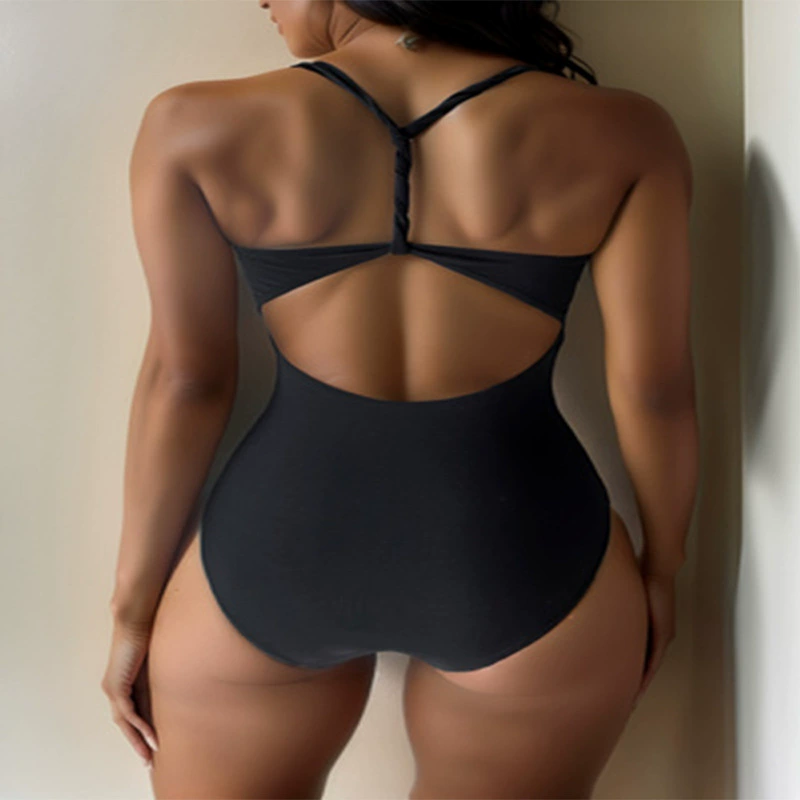 Women’s Deep V-Neck Open Back One-Piece Swimsuit