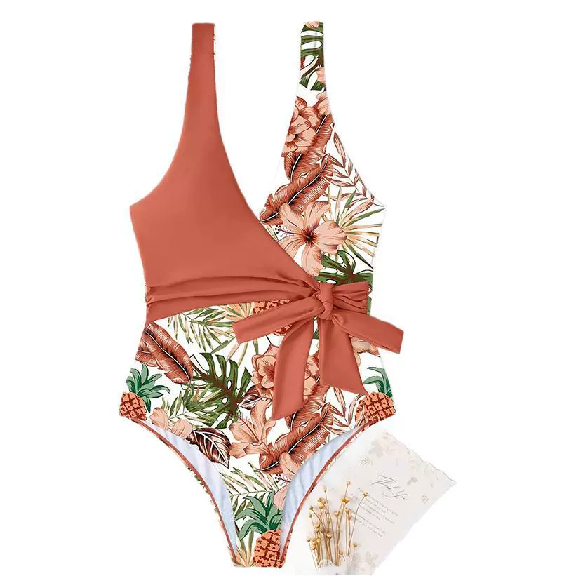 Women's V-Neck Wrap One-Piece Swimsuit with Side Tie view 5