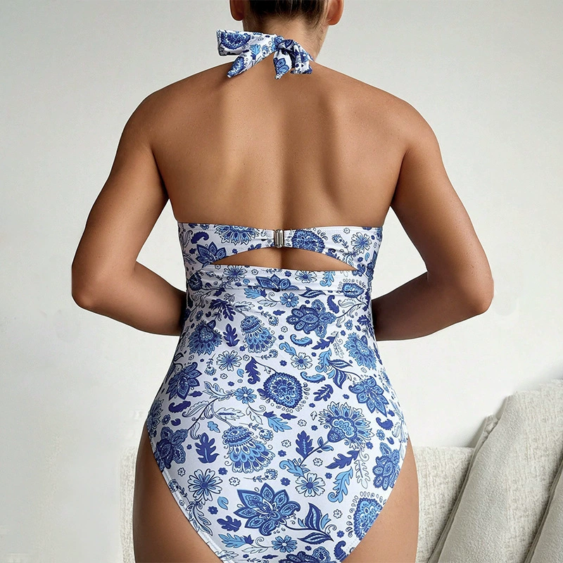 Women’s Halter Cutout One-Piece Swimsuit with Back Clasp