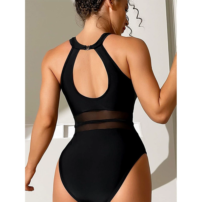 Women’s Halter High-Neck Mesh Cutout One-Piece Swimsuit