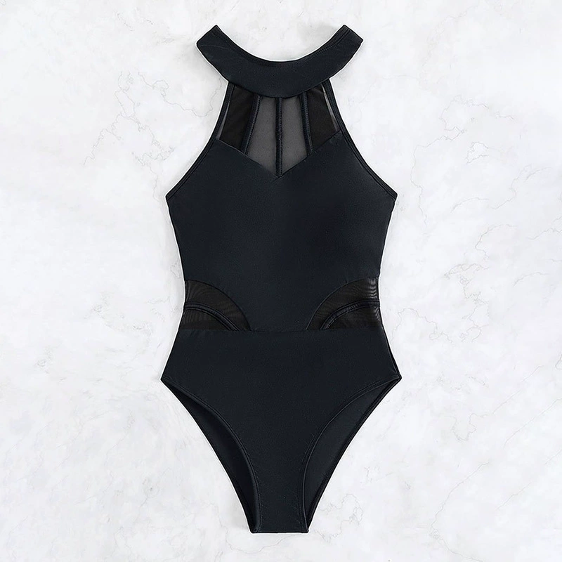 Women's Halter High-Neck Mesh Cutout One-Piece Swimsuit view 3
