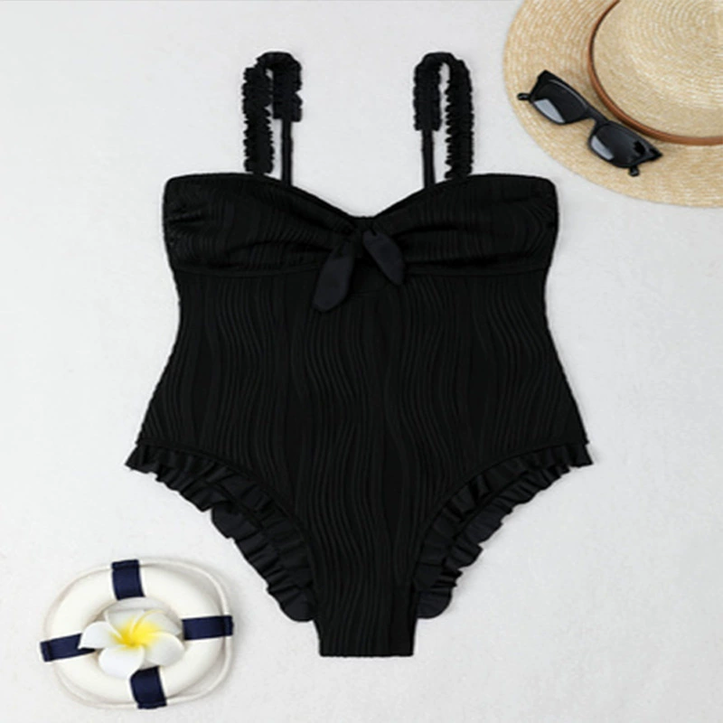Women’s Tie Front Ruffle Strap One-Piece Swimsuit