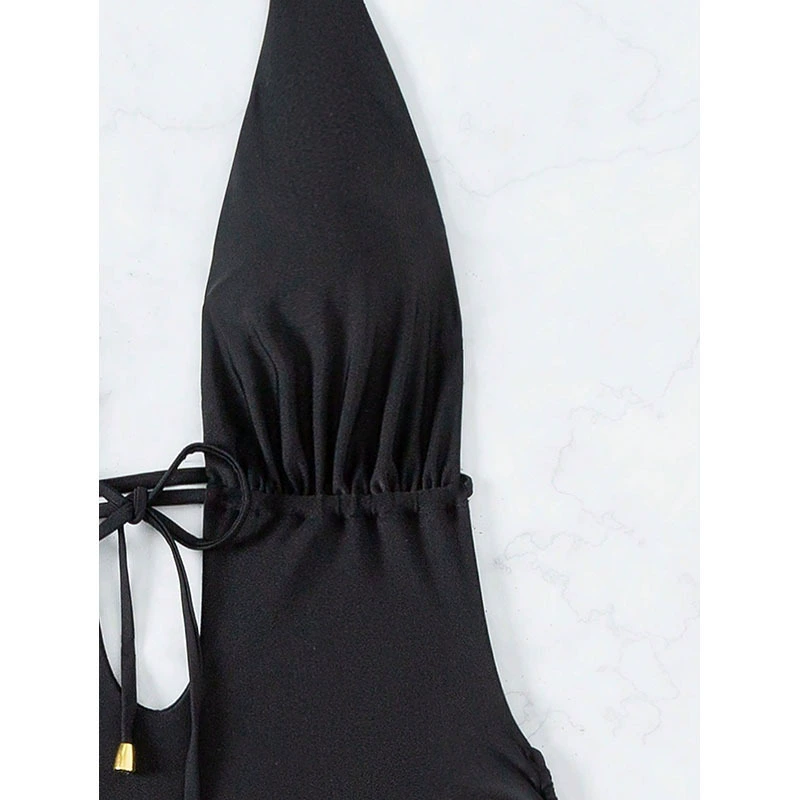 Women's Halter Deep V One-Piece Swimsuit with Side Ties view 3
