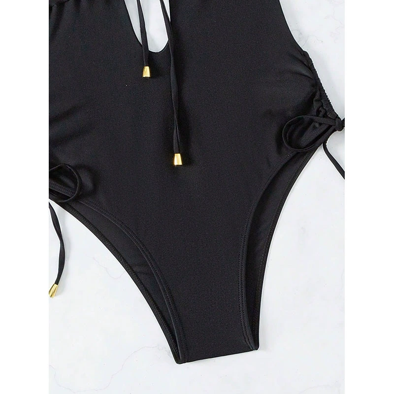 Women's Halter Deep V One-Piece Swimsuit with Side Ties view 4