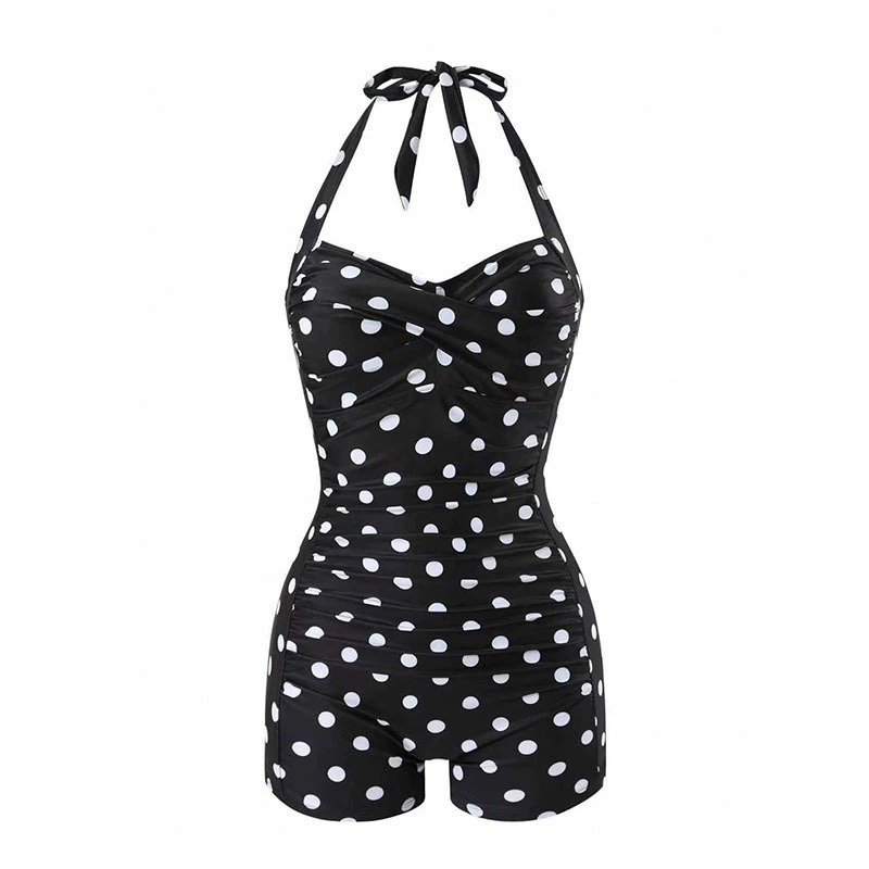 Women's Halter Neck Ruched One Piece Swimsuit with Boyshorts view 11