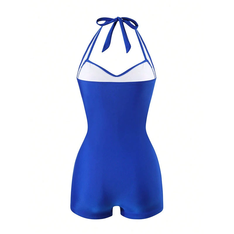 Women's Halter Neck Ruched One Piece Swimsuit with Boyshorts view 3
