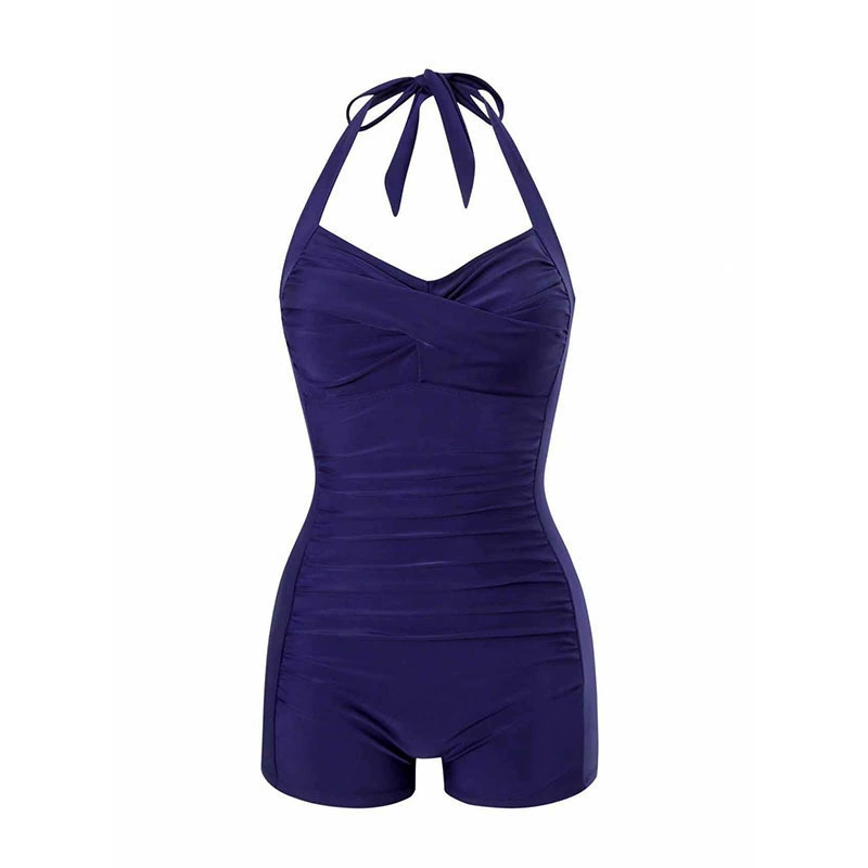 Women's Halter Neck Ruched One Piece Swimsuit with Boyshorts view 7
