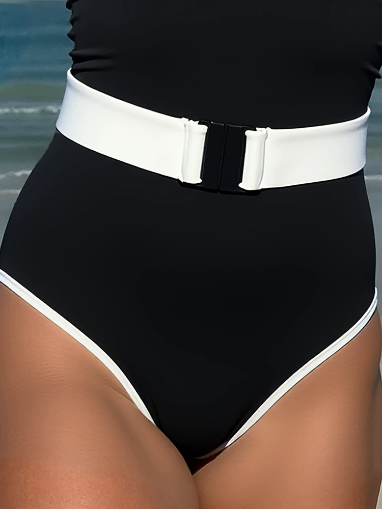 Women's Halter Open-Back Belted One-Piece Swimsuit view 4