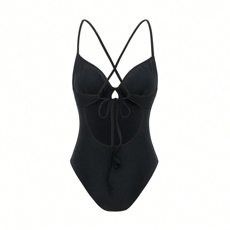 Women's Ruffle Trim One-Piece Swimsuit with Keyhole and Cross Back view 4
