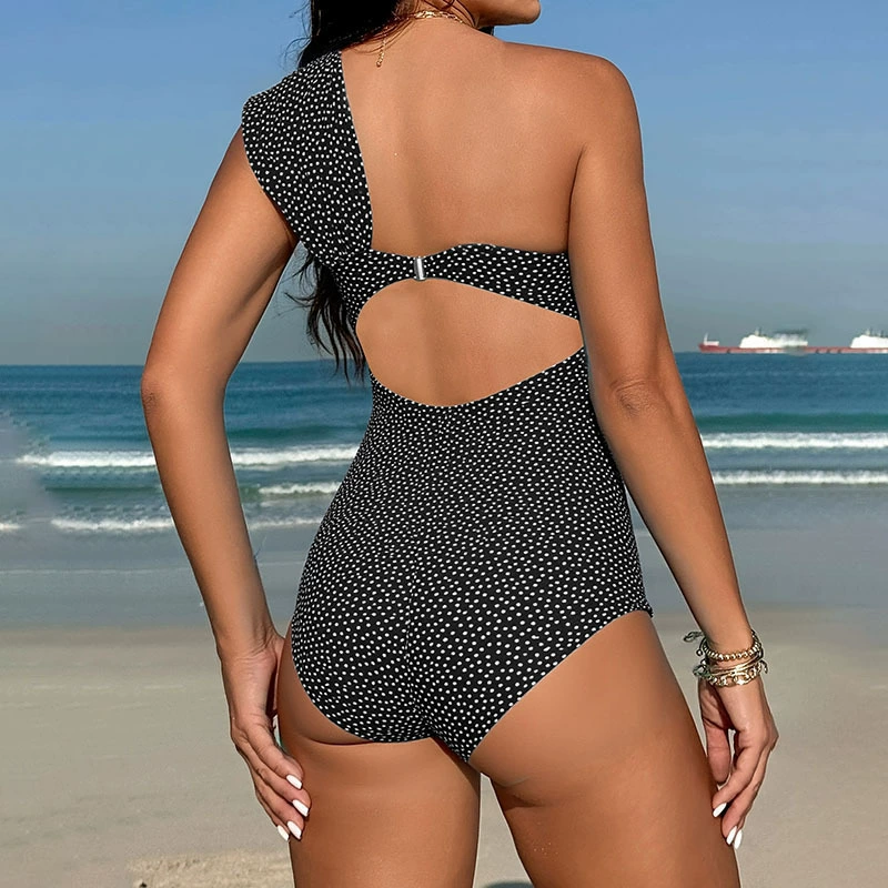 One-Shoulder Ruched One-Piece Swimsuit with Open Back