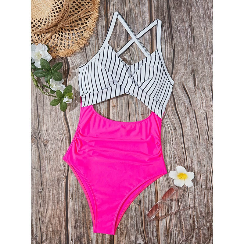 Women’s Twist Front Cutout One-Piece Swimsuit with Cross Tie Back
