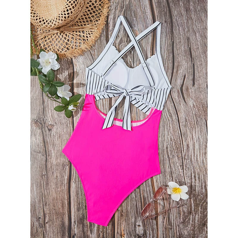 Women’s Twist Front Cutout One-Piece Swimsuit with Cross Tie Back