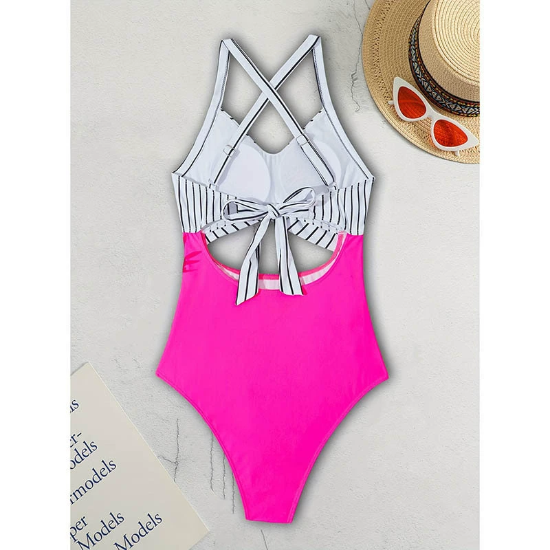 Women's Twist Front Cutout One-Piece Swimsuit with Cross Tie Back view 3