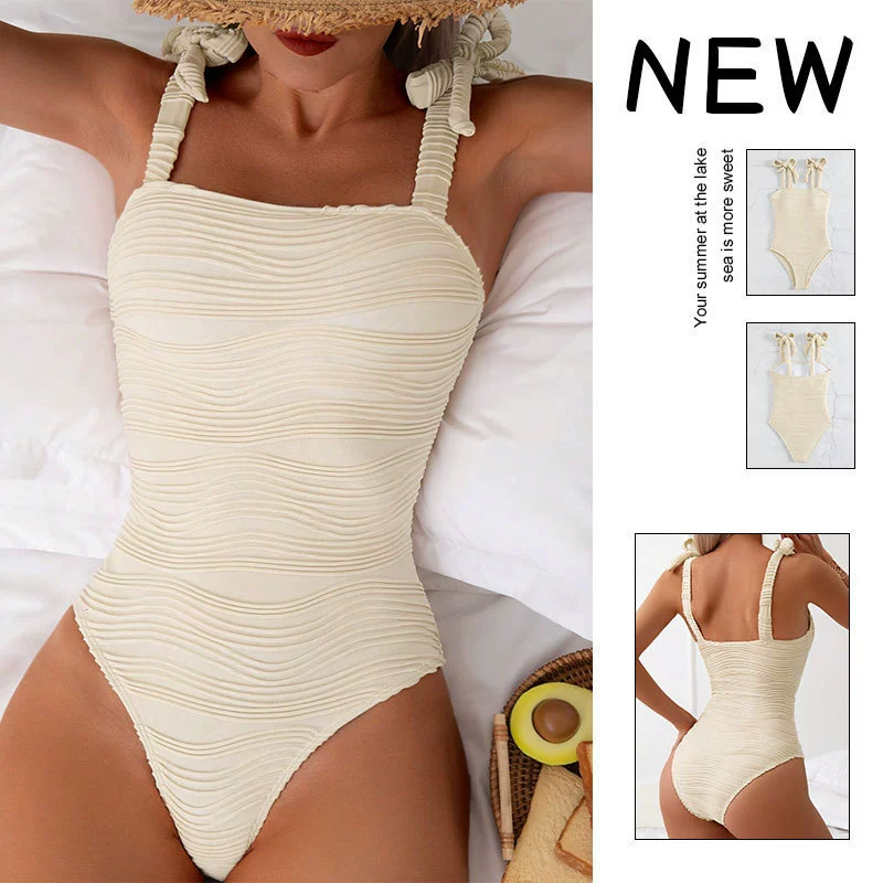 Women’s Ruched Tie-Shoulder Square Neck One-Piece Swimsuit