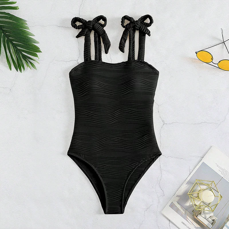 Women's Ruched Tie-Shoulder Square Neck One-Piece Swimsuit view 4