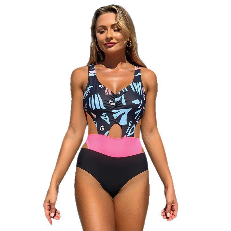 Women's Cutout One-Piece Swimsuit with Cross Back and High Waist Bottom view 5