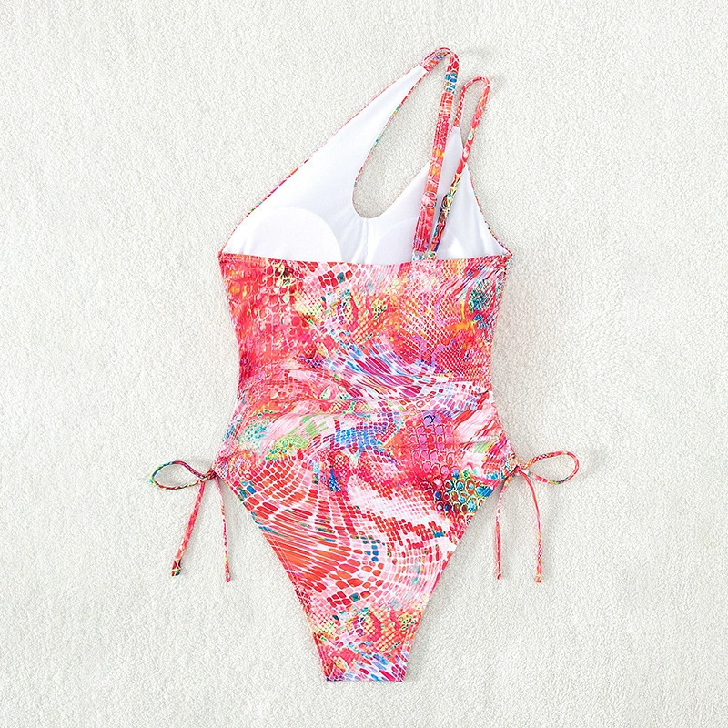 Women's One-Shoulder Cutout One-Piece Swimsuit with Side Ties view 4