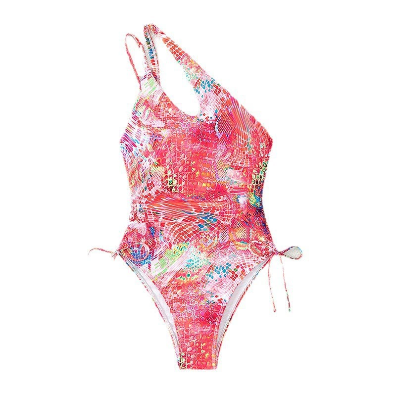 Women's One-Shoulder Cutout One-Piece Swimsuit with Side Ties view 5