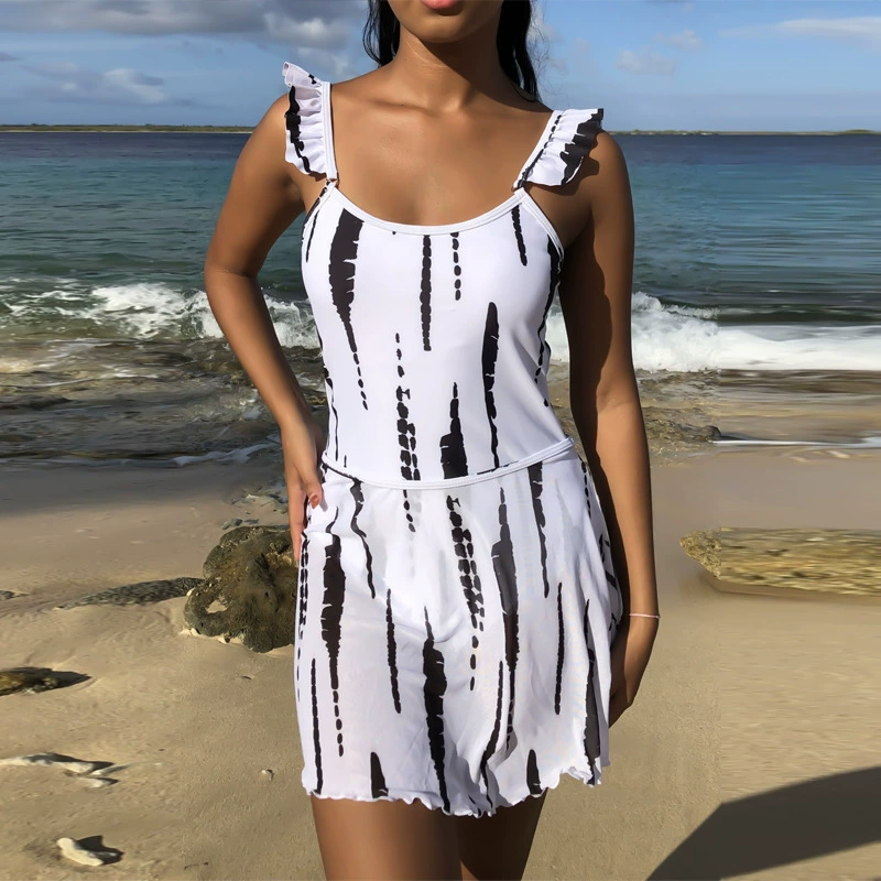 Women's Ruffle Strap Skirted One-Piece Swimsuit
