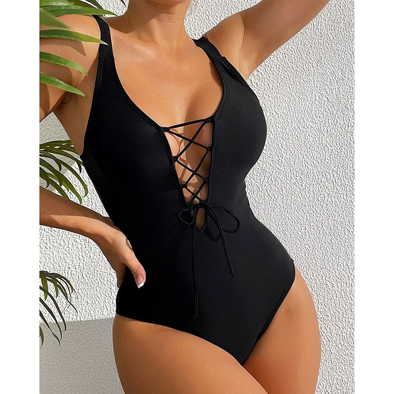 Women's Lace-Up Plunge One-Piece Swimsuit with Adjustable Straps view 3