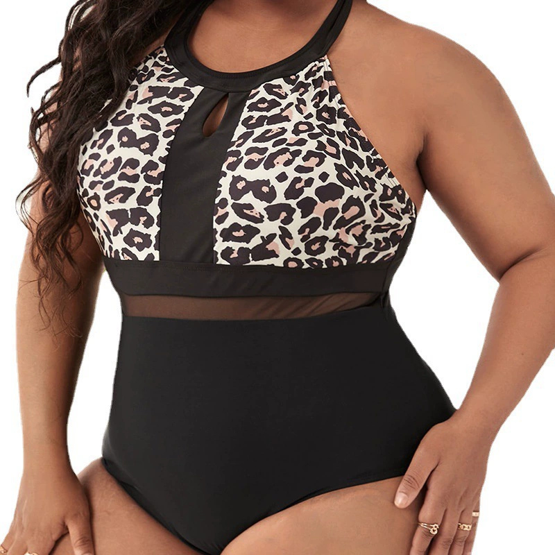 Plus Size Halter Keyhole One-Piece Swimsuit with Cross Back view 5