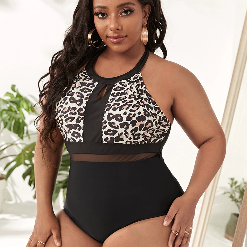 Plus Size Halter Keyhole One-Piece Swimsuit with Cross Back view 6