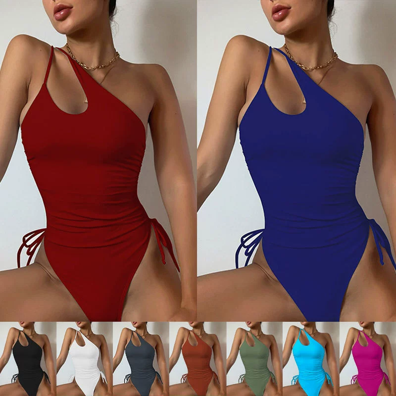 Women's One Shoulder Cutout Ruched One Piece Swimsuit