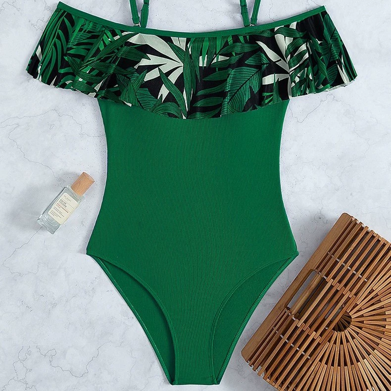 Women's Off-Shoulder Ruffle One-Piece Swimsuit with Spaghetti Straps view 3