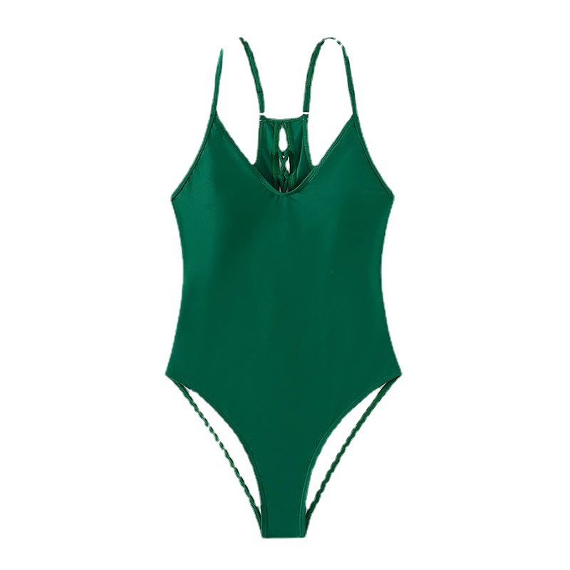 Women's V-Neck Lace-Up Open Back One-Piece Swimsuit view 5