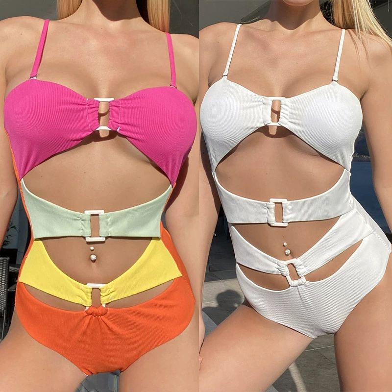 Women’s Cutout One-Piece Swimsuit with Buckle Ring Detail
