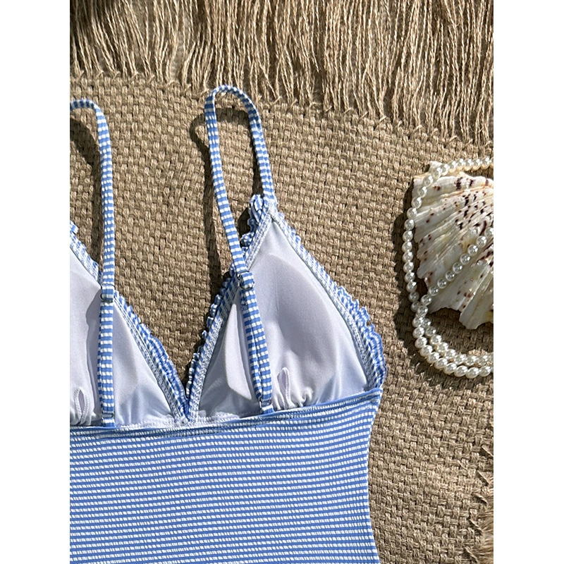 Triangle Cup One-Piece Swimsuit with Adjustable Spaghetti Straps view 4