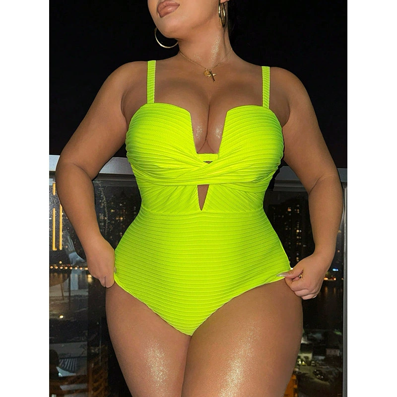Sweetheart Neckline One-Piece Swimsuit with Front Cutout and Spaghetti Straps