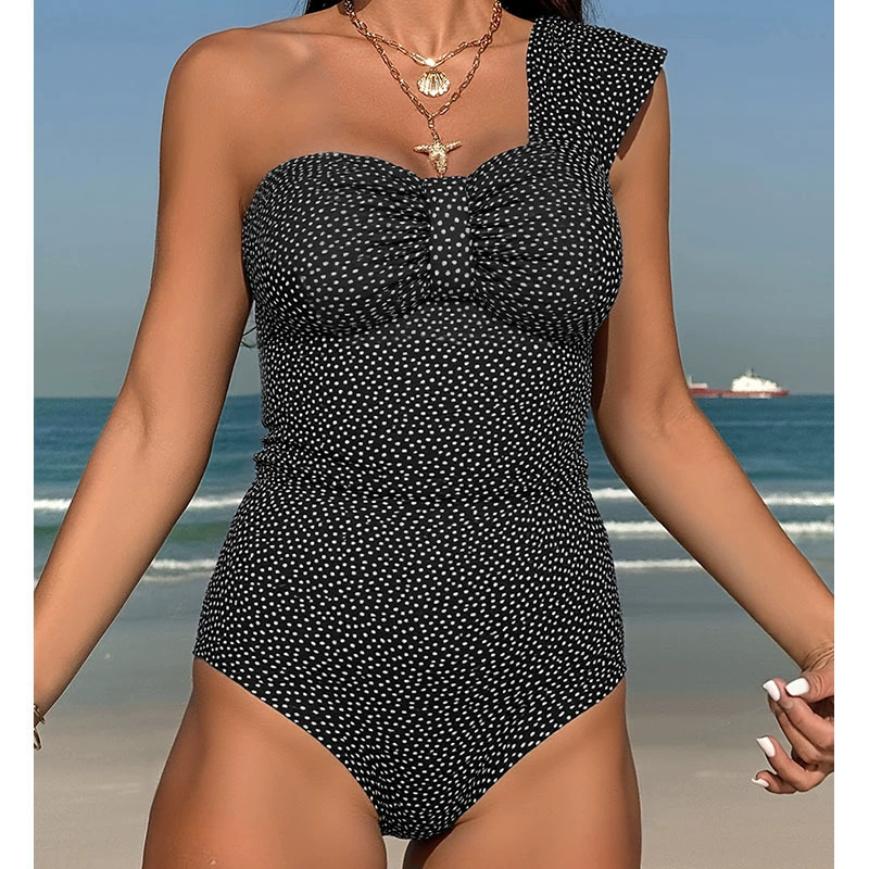 One-Shoulder Ruffle Swimsuit with Twist Front and Back Cutout view 3
