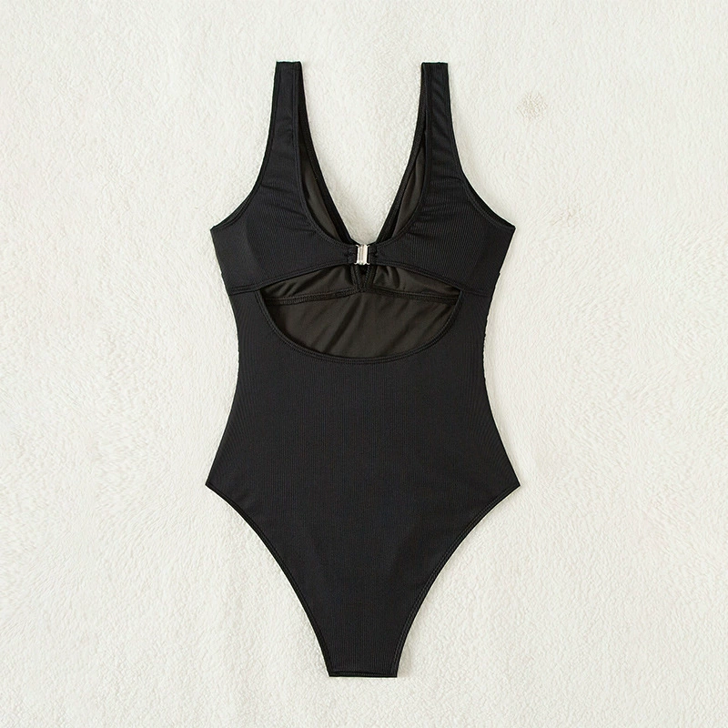 V-Neck Ruched One-Piece Swimsuit with Back Cutout view 3