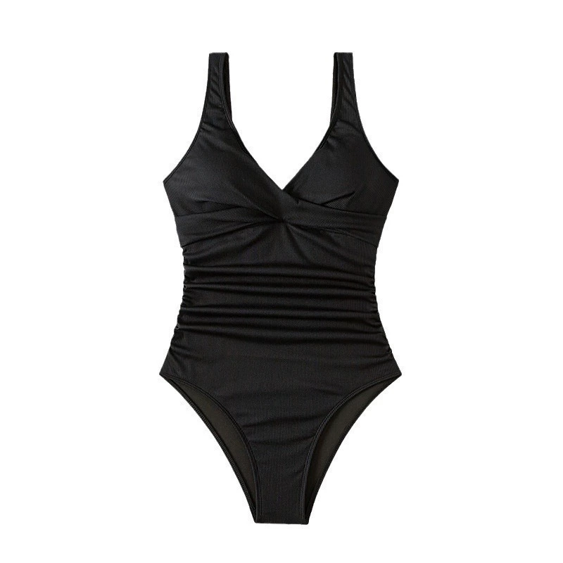 V-Neck Ruched One-Piece Swimsuit with Back Cutout view 5