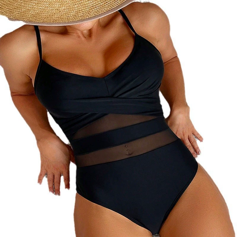 One-Piece Swimsuit with Sheer Mesh Cutout and Adjustable Spaghetti Straps view 5