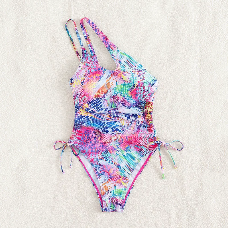 One-Shoulder One-Piece Swimsuit with Side Ties view 4