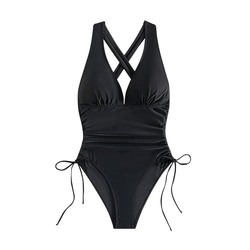 V-Neck Halter One-Piece Swimsuit with Crisscross Back and Side Ties view 5