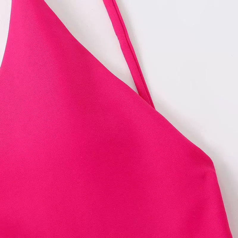 V-Neck Backless One-Piece Swimsuit with High Cut Legs view 3