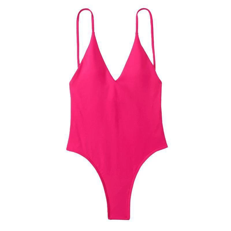 V-Neck Backless One-Piece Swimsuit with High Cut Legs view 4