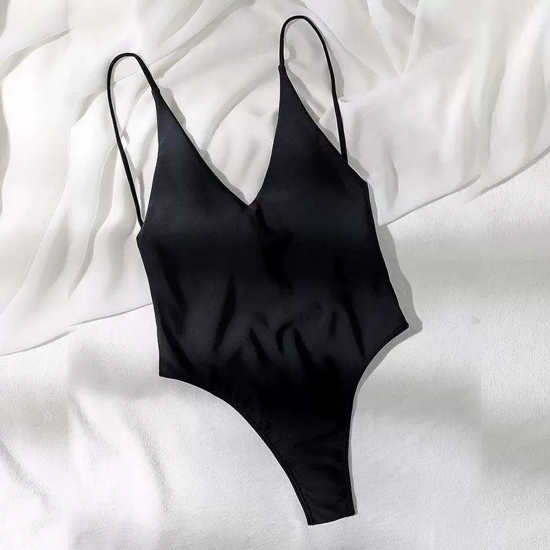 V-Neck Backless One-Piece Swimsuit with High Cut Legs view 6