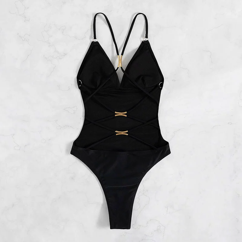 Women's Deep V-Neck Strappy Back One-Piece Swimsuit view 3